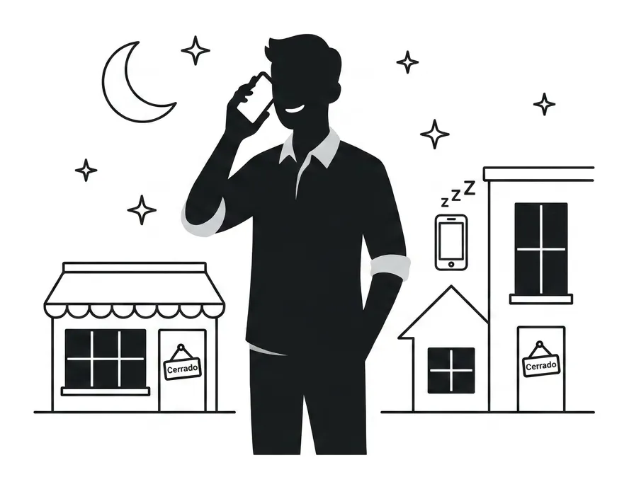 Lealdo answering a call at night while the town businesses are closed.